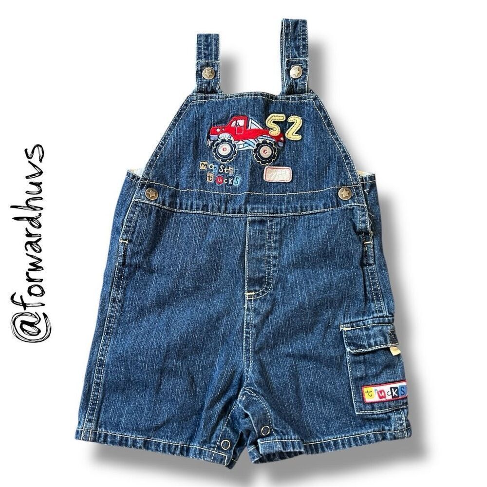 Y2K Fisher-Price Toddler Overalls – Monster Truck Theme – Size 24 Months